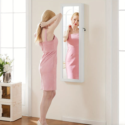 Jewelry Armoire Floor Standing 47.2" Full-Length Mirror Cabinet with 6 LED Lights Dual Lock