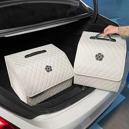 Car Trunk Organizer, Foldable Quilted Lidded Storage Box in Small or Large Size with Black and White Options