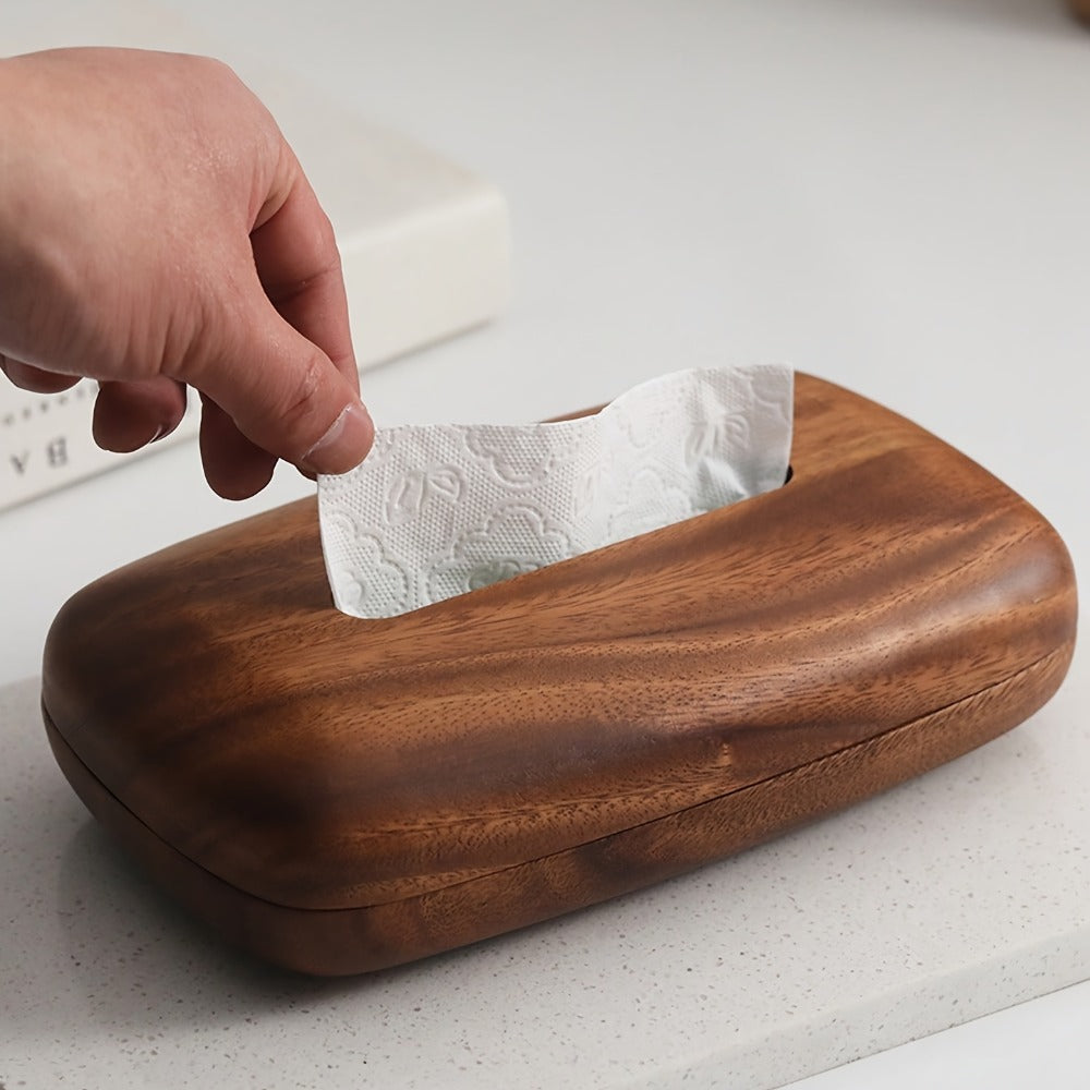 Walnut Tissue Box Cover Holder - Modern Minimalist Rectangular Decorative Napkin Dispenser with Premium Walnut Veneer Top