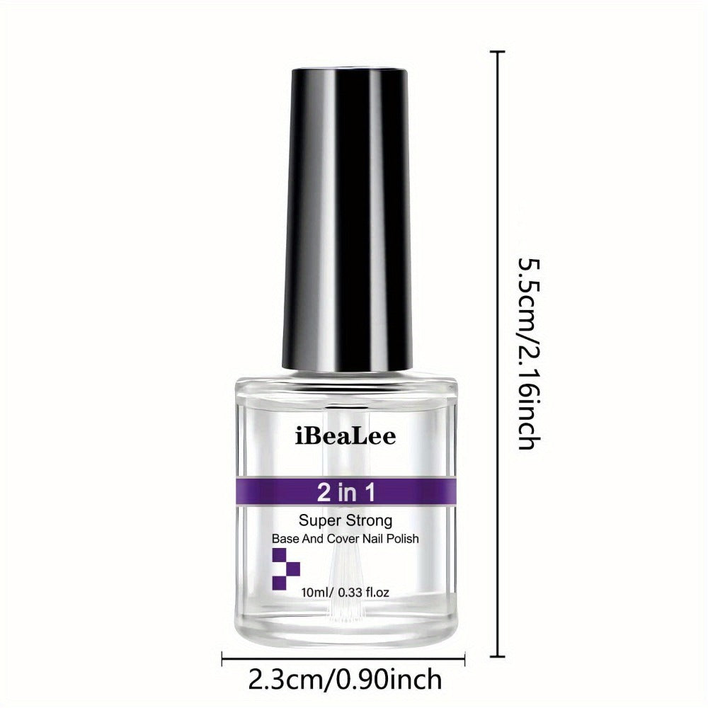 Base and Top Coat 2 in 1 Nail Polish 10ml with a Clear High Shine Finish for Home Manicures