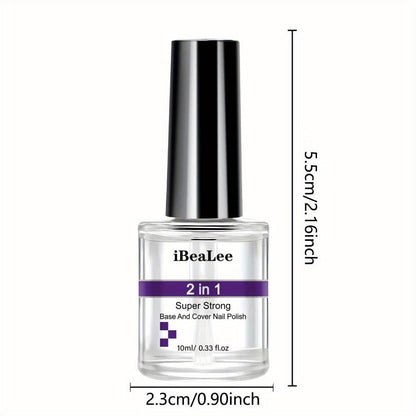 Base and Top Coat 2 in 1 Nail Polish 10ml with a Clear High Shine Finish for Home Manicures