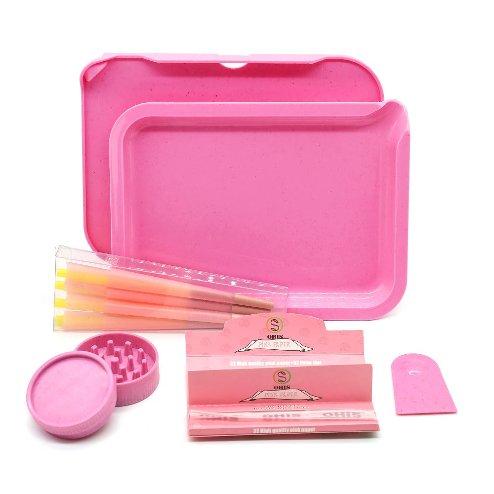 Smoking Set with Double-Layer Grinder, Rolling Paper, 8 Pre-Rolled Cones & Rolling Tray - Complete Starter Kit