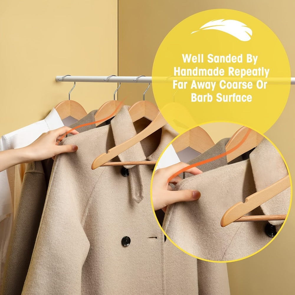 Solid Wood Clothes Hangers, 10/20/30 Pack Champagne Sturdy Wooden Coat Hangers for Jackets, Dresses & Heavy Coats