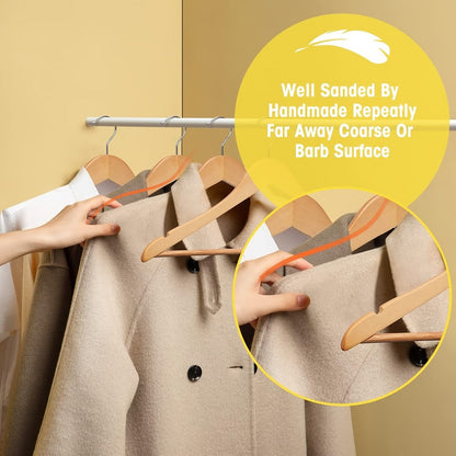 Solid Wood Clothes Hangers, 10/20/30 Pack Champagne Sturdy Wooden Coat Hangers for Jackets, Dresses & Heavy Coats