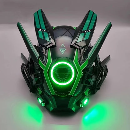 LED Mechanical Costume Mask with 10.23-Inch Height and Yellow, Green, White, Red or Blue Light Options
