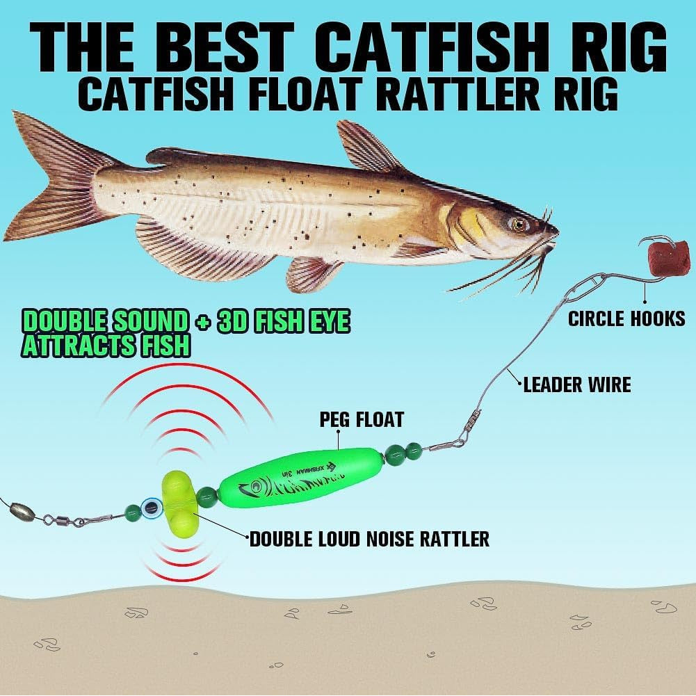 Catfish Rig Santee Cooper Float with Rattler 4pcs Set, Catfishing Tackle Rattle Float Rig for Bank Fishing