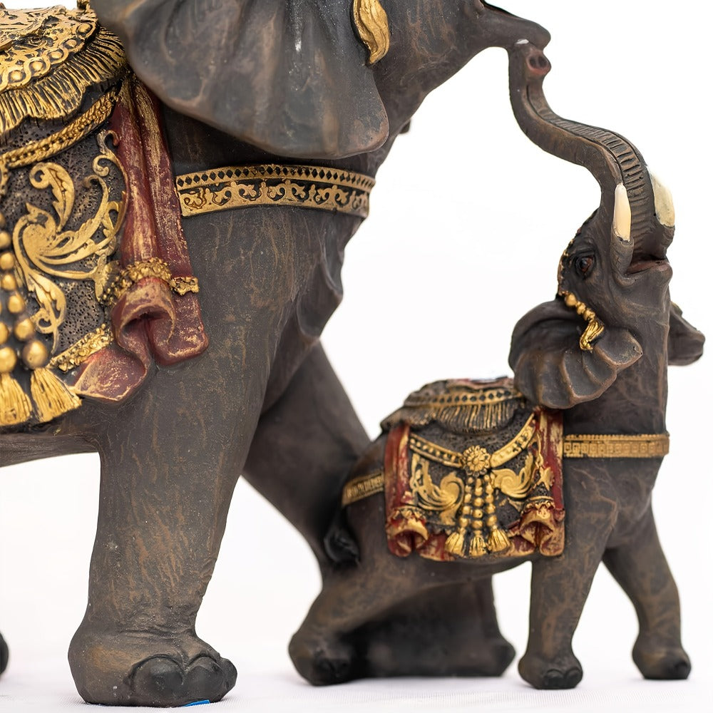 Elephant Statue Figurine for Home Decor – Mama & Baby Elephant Trunk Up Lucky Sculpture 12 Inch Polyresin Good Luck Ornament for Living Room