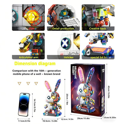 1377-Piece Mechanical Rabbit Building Block Model with Colorful Punk Styling and Rotating Limb Details