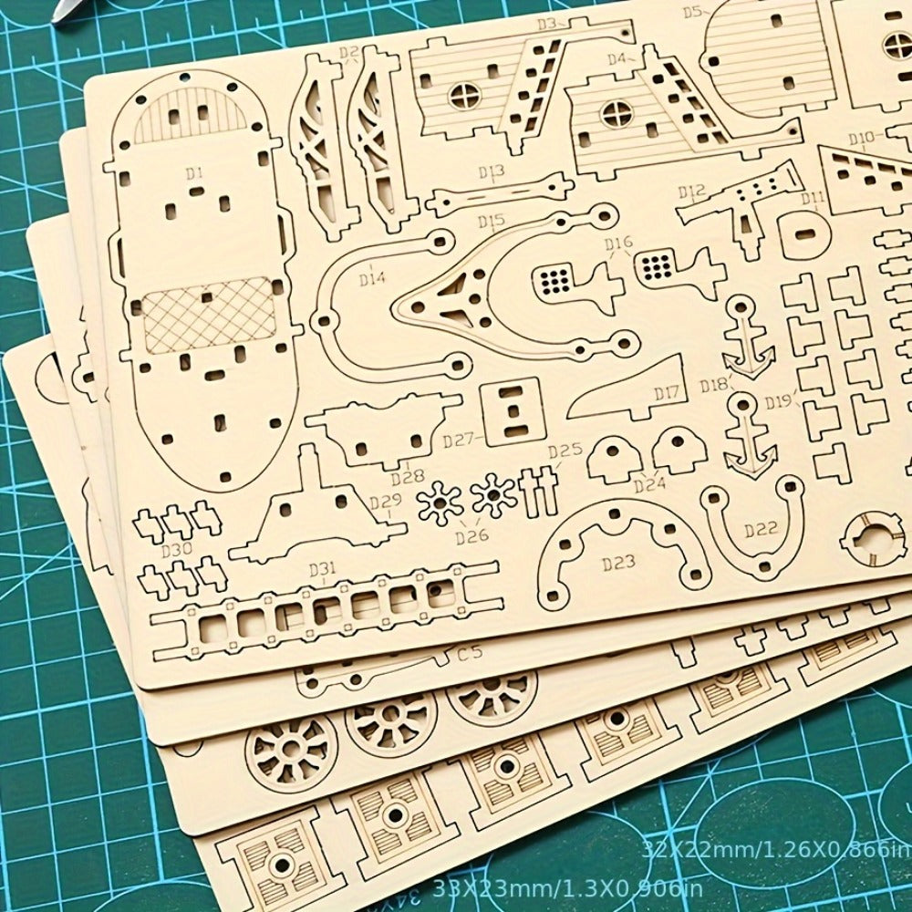 Steampunk Wooden Airship Model Kit with 160 Pieces and Pictured 18.5 x 12.8 x 16.5 cm Assembled Size