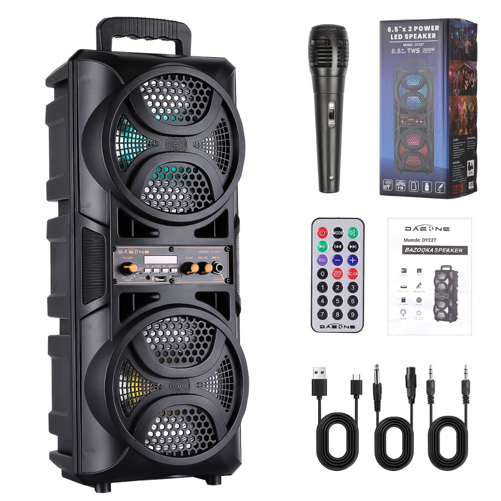 Portable PA Speaker Dual 6.5-Inch RGB Karaoke System with TWS, USB, AUX, FM and Remote Control
