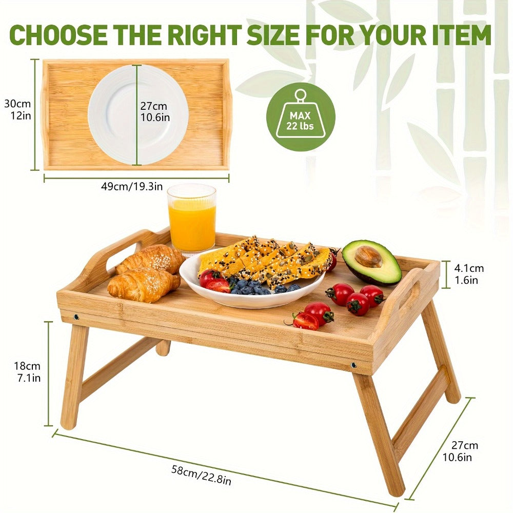 Bamboo Bed Tray Table with Foldable Legs & Handles, Breakfast Tray for Eating, Working & Snacking in Bed