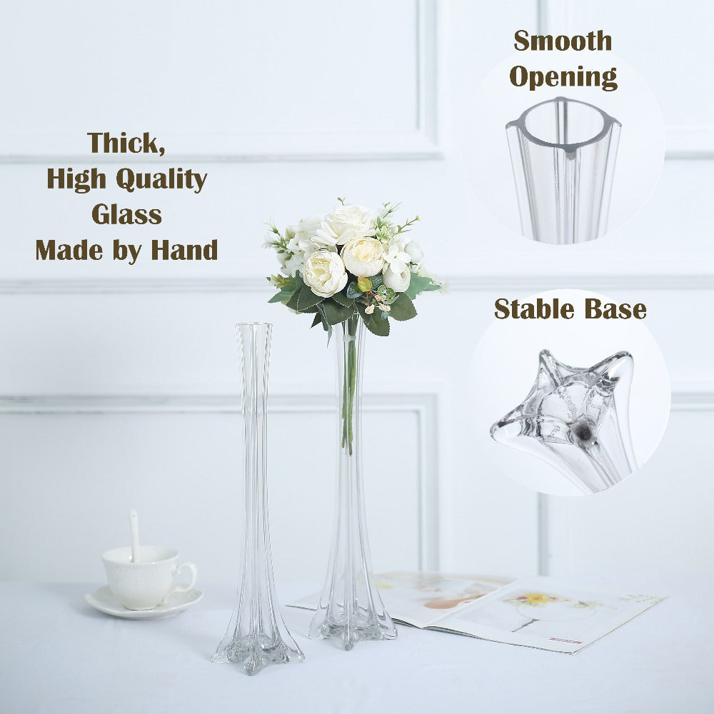 Eiffel Tower Vase Pack of 12 – Tall Glass Flower Vases for Wedding Centerpiece, Event Table Decor, Floral Arrangements & Party Decoration