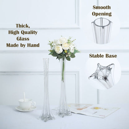 Eiffel Tower Vase Pack of 12 – Tall Glass Flower Vases for Wedding Centerpiece, Event Table Decor, Floral Arrangements & Party Decoration