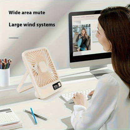 Mini Desktop Fan Square Design, Ultra-Quiet 5-Speed USB Rechargeable 1800mAh Portable Cooling Fan for Home