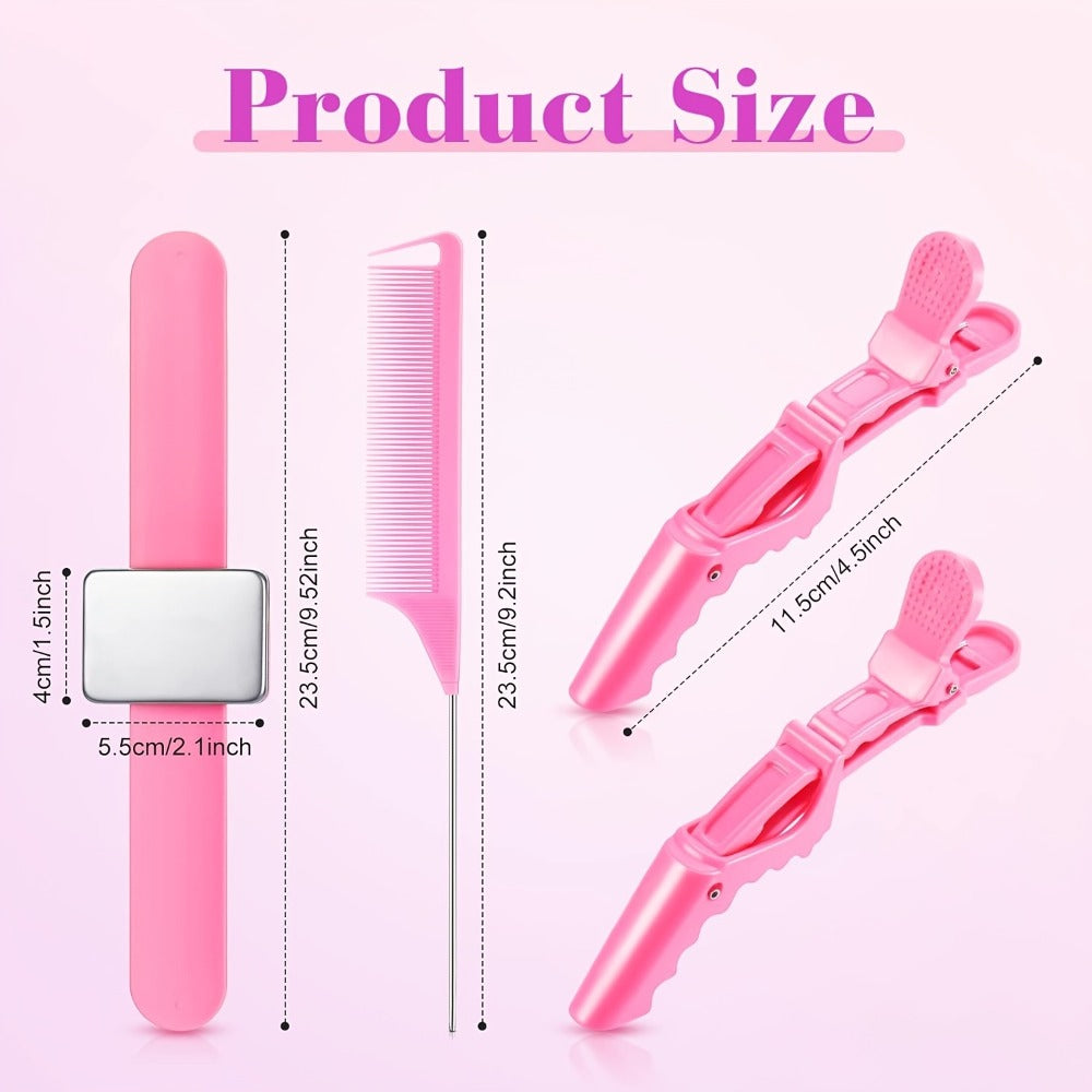 Hair Sectioning Clips 18-Piece Set with Crocodile Clips, Silicone Patting Separator & Curling Wrist Bracelet – Salon Perming