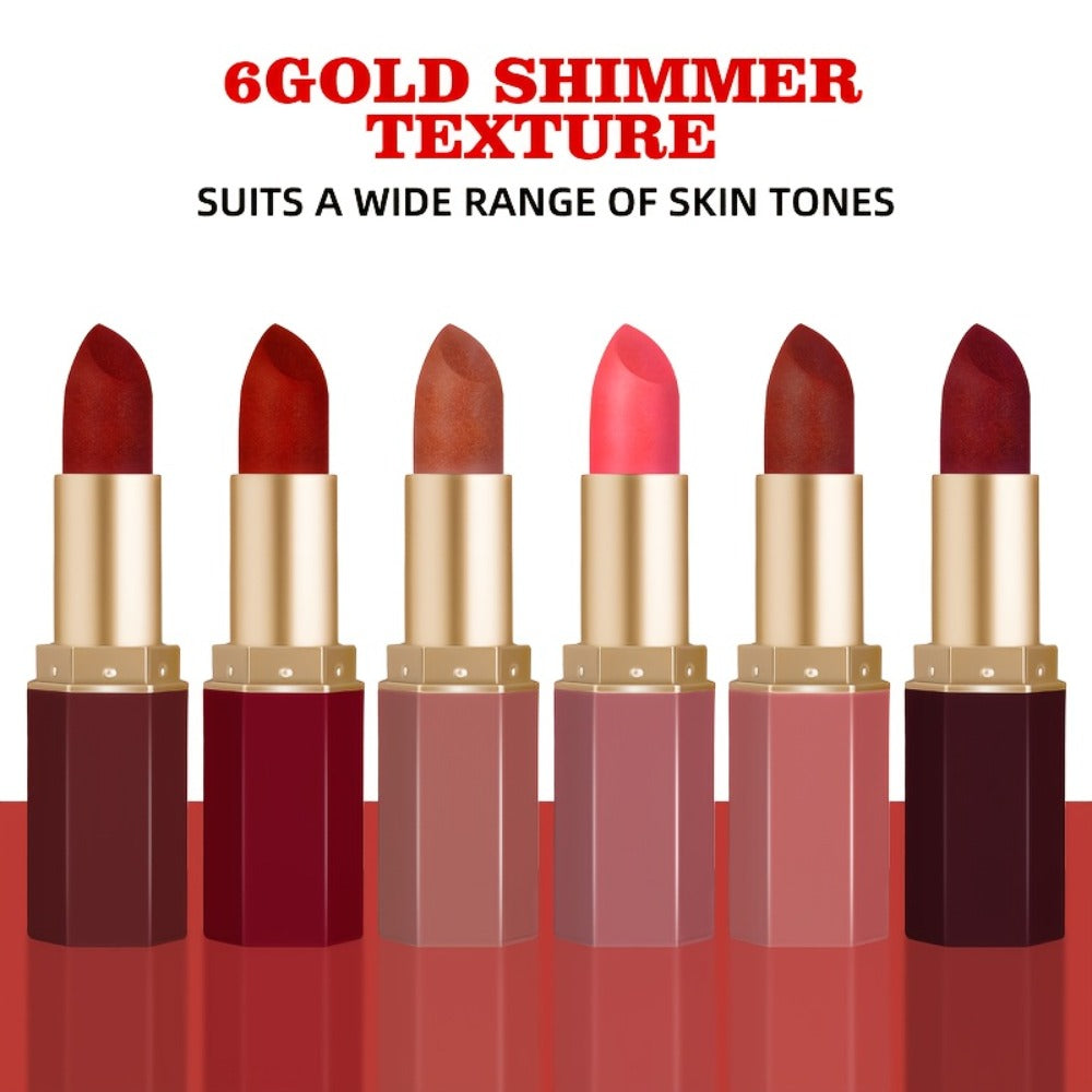 Lipstick Set, VividVeu 6-Piece Cream Bullet Collection with Numbered Rose, Red, Berry and Plum Shades
