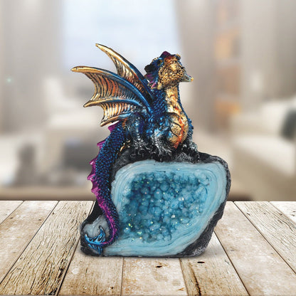 Dragon Figurine Statue Guarding Crystal Cave Polyresin Collectible Home Decor Sculpture Fantasy Dragon for Garden, Patio and Yard Use