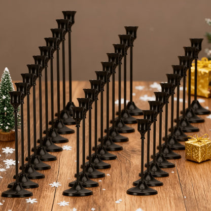 Candle Holder Set 30-Piece Black Metal Taper Stands in Three Heights with Round Bases and 0.86-Inch Cups