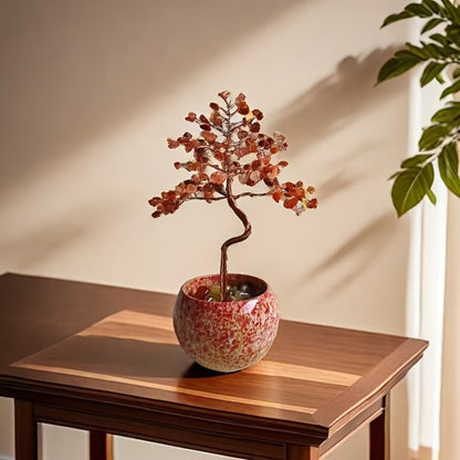 Natural Crystal Gemstone Tree with Ceramic Base 7 Inch Handmade Healing Stone Bonsai Tree for Entryways, Bedrooms and Living Spaces