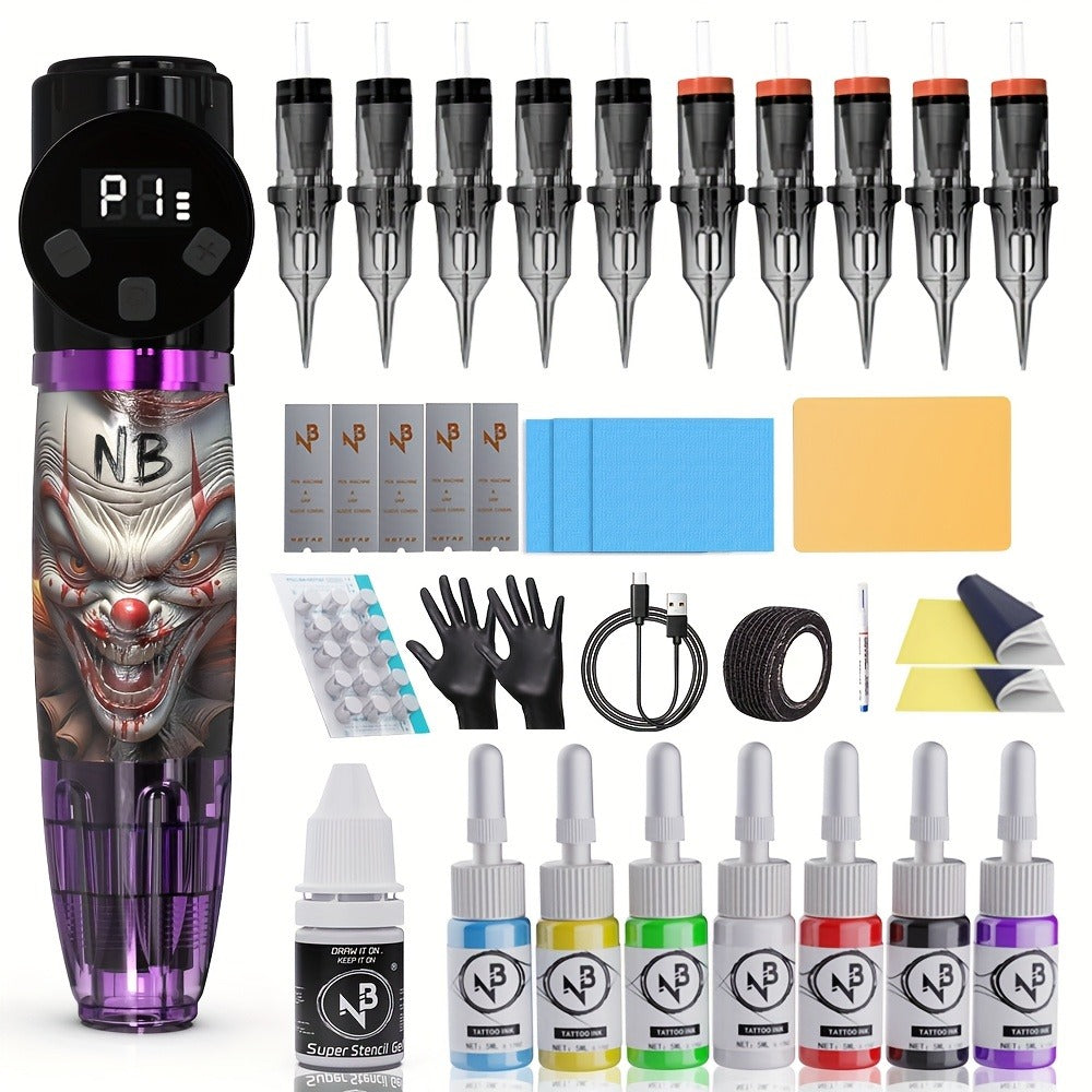 LCD Display Tattoo Machine Kit Complete Set INKSOUL Rotary Tattoo Gun with Voltage for Temporary Body Art, Festivals and Costumes