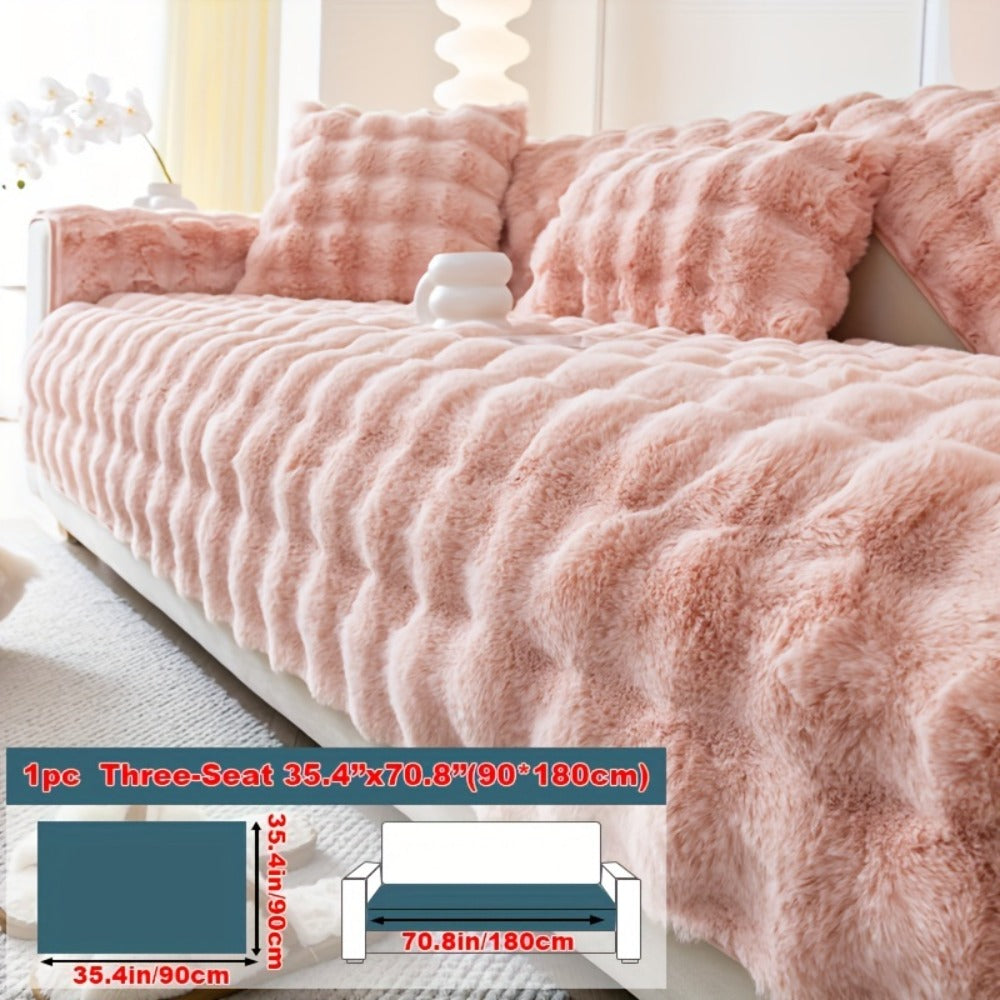 Sofa Cover Thick Faux Rabbit Plush Panels with Backing Detail for Seat, Armrest, Backrest or Pillowcase