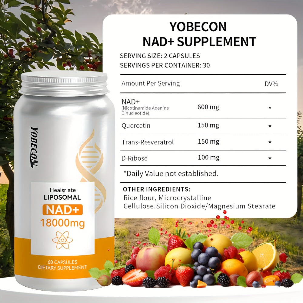 NAD+ Booster Liposomal 18000mg with Quercetin, Trans-Resveratrol & D-Ribose for Energy, Focus, Anti-Ageing & Antioxidant Support