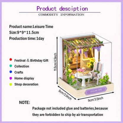 DIY Wooden Tiny House Kit with Dust Cover, Handmade Miniature Dollhouse Puzzle, 3 Themes Afternoon Tea Rotating Food House Moon Magic