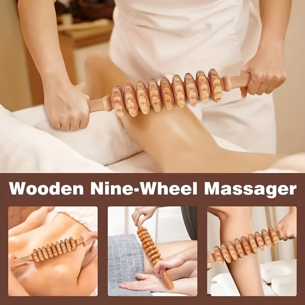Wooden Massage Tool Set 6pcs Manual Facial Massager Kit with Wood Rollers Pointed Bead Textured Heads for Face Neck Full Body Relaxation