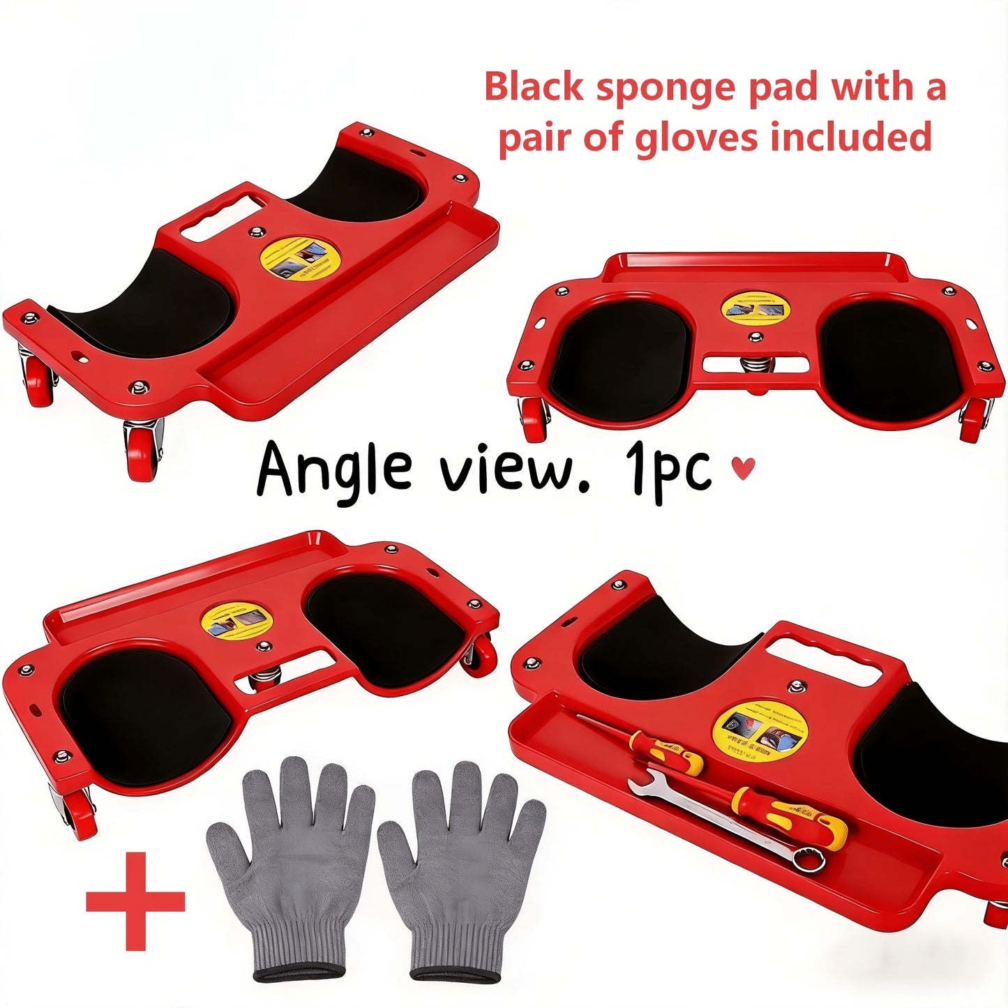 Rolling Knee Pad Creeper with Wheels Foam-Filled Knee Cups 20x5.5 Inch for Automotive Repair Flooring Garage Mechanic Kneeling Platform