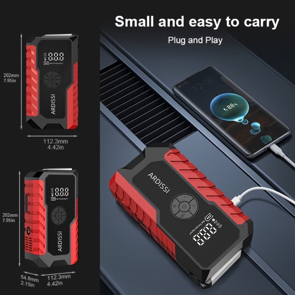 Car Jump Starter 10000A with 150PSI Tire Inflator – 7-in-1 Emergency Battery Booster Pack, 5000A Peak, 10000mAh Power Bank, LED Light