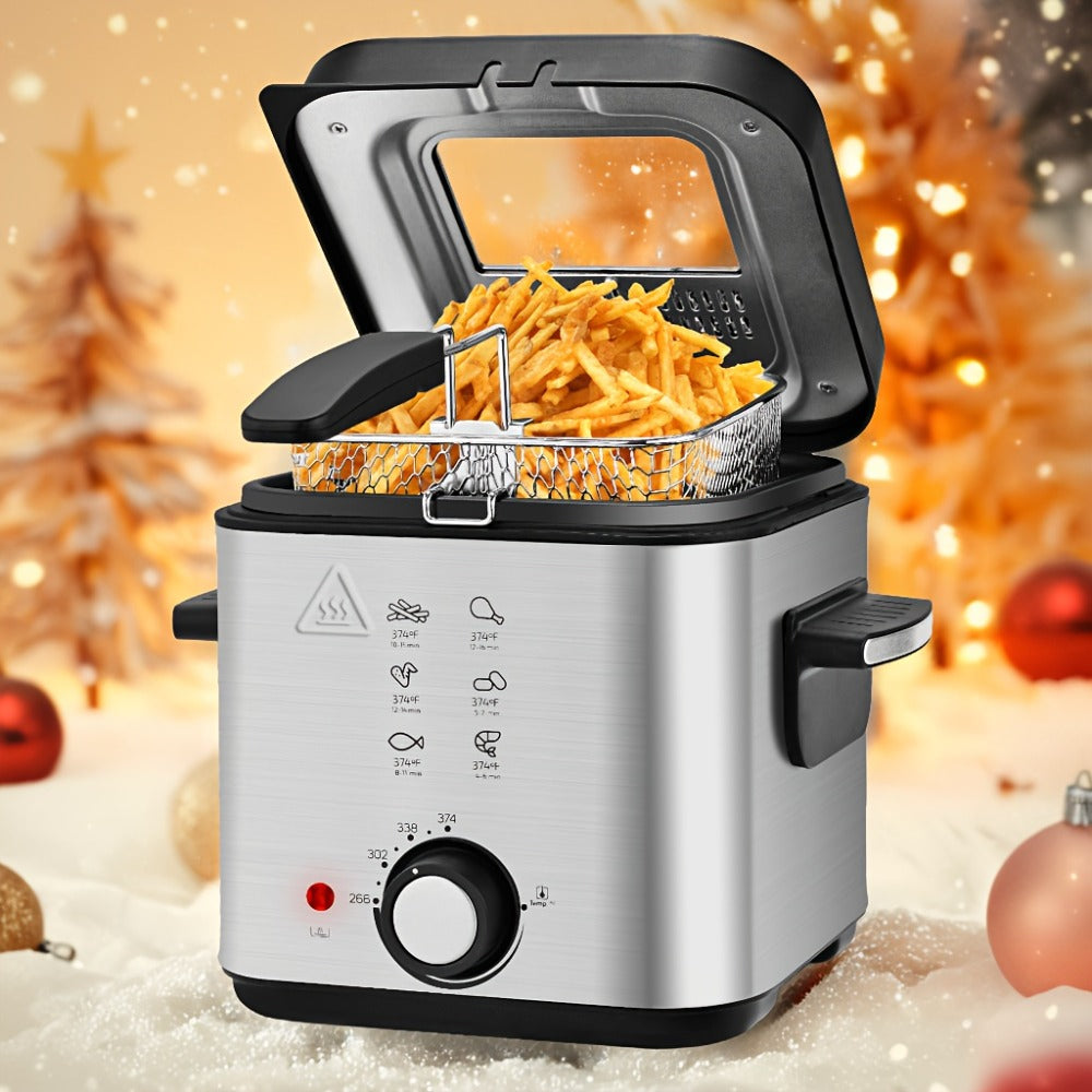 1500W Black Deep Fryer with 1.5L or 2.5L Capacity, Windowed Removable Lid and Temperature Dial