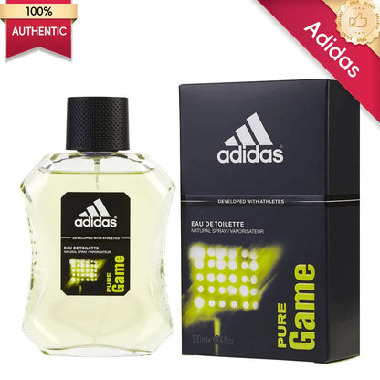 Eau de Toilette Adidas Pure Game for Men 3.4 oz Spray in Clear Bottle with Black and Green Box