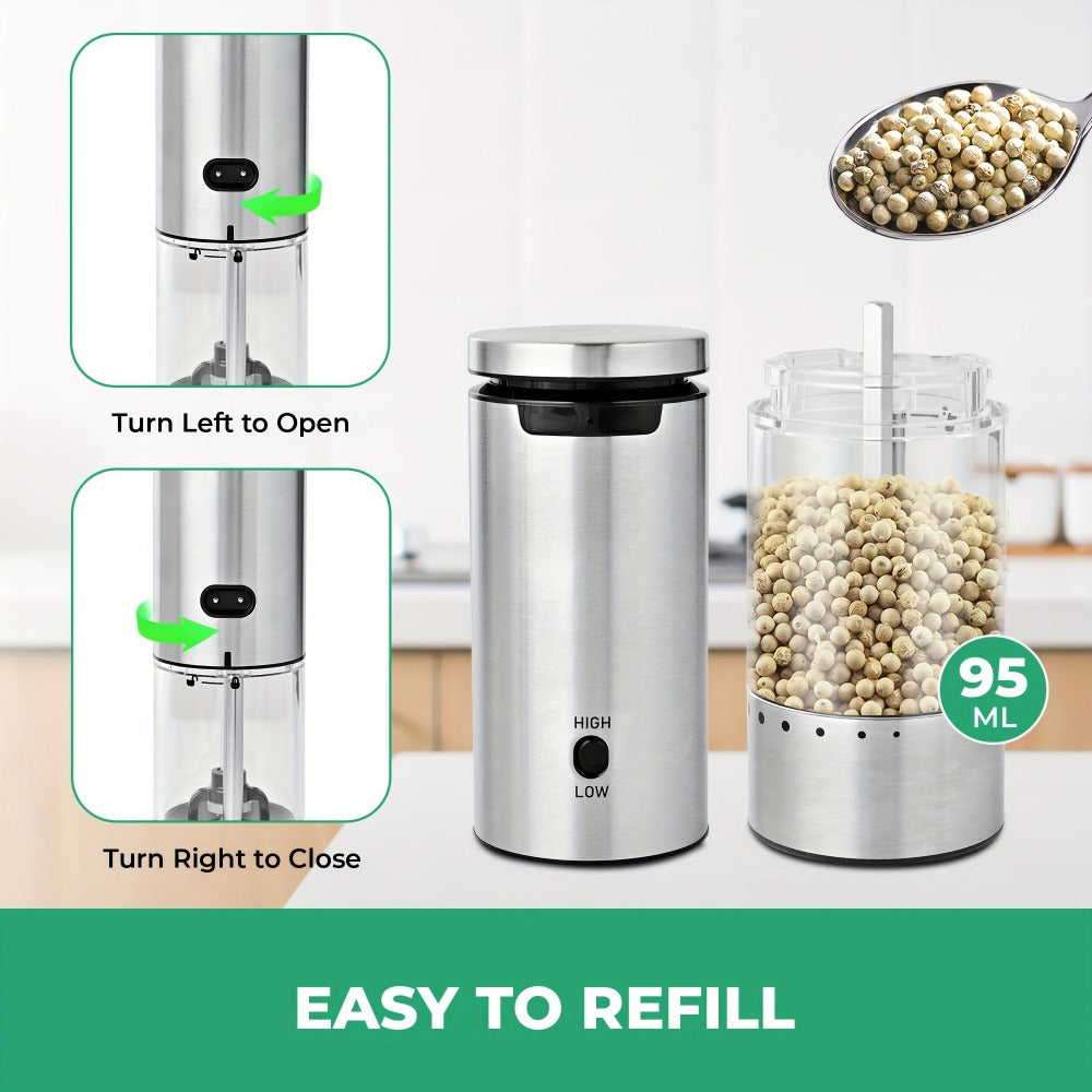 Electric Pepper Grinder Set USB-C Rechargeable with LED Light Ceramic Core Adjustable for Grilling, Camping and Outdoor Meals