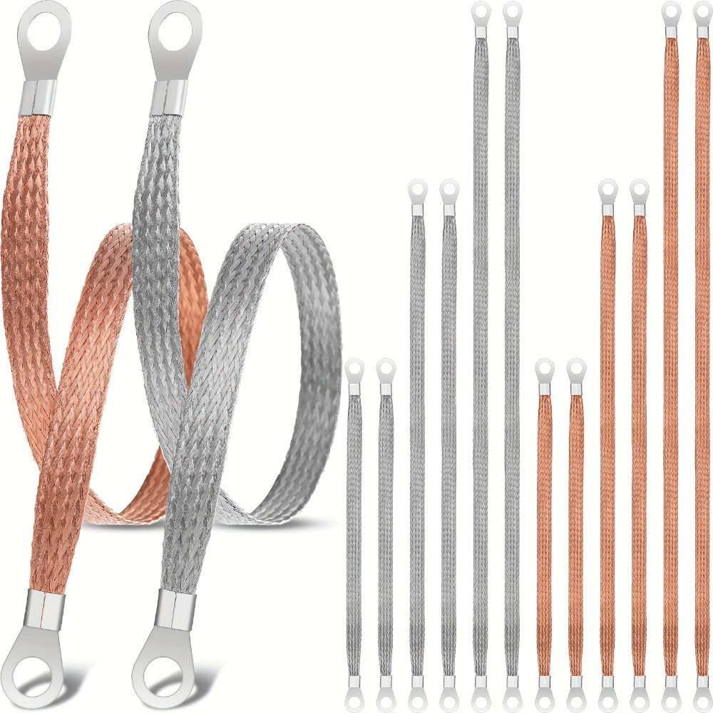 Engine Ground Strap Kit 12Pcs – 10/15/20 Inch Braided Copper Grounding Cable with Ring Terminals for Universal Car, Truck & SUV