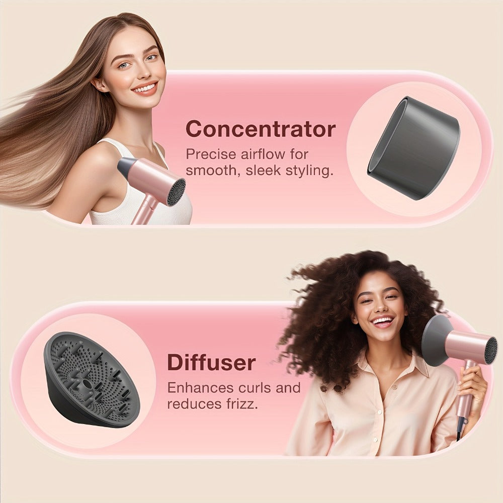 1875W Ionic Travel Hair Dryer Foldable with Diffuser & Concentrator Nozzle – Brushless Motor, 3 Heat Settings, 2 Speeds