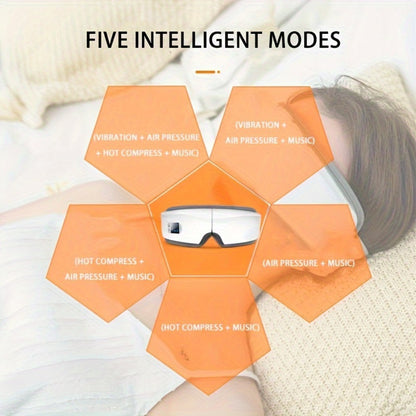 Eye Massager 4D Kneading Vibration Hot Compress Bluetooth Music Massage, Rechargeable Portable Eye Relax Device for Stress
