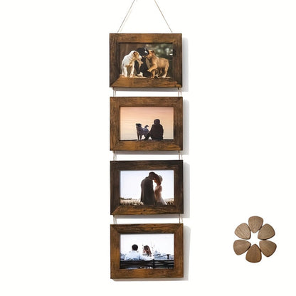 Four-Frame 4 x 6-Inch Hanging Photo Collage with Mats and White or Brown Checkout Color Options