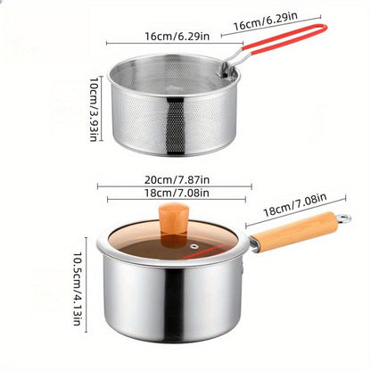Stainless Steel Deep Fryer Pot Set with Frying Basket & Glass Lid, Non-Stick Multi-Function Cookware for Deep Frying, Noodles