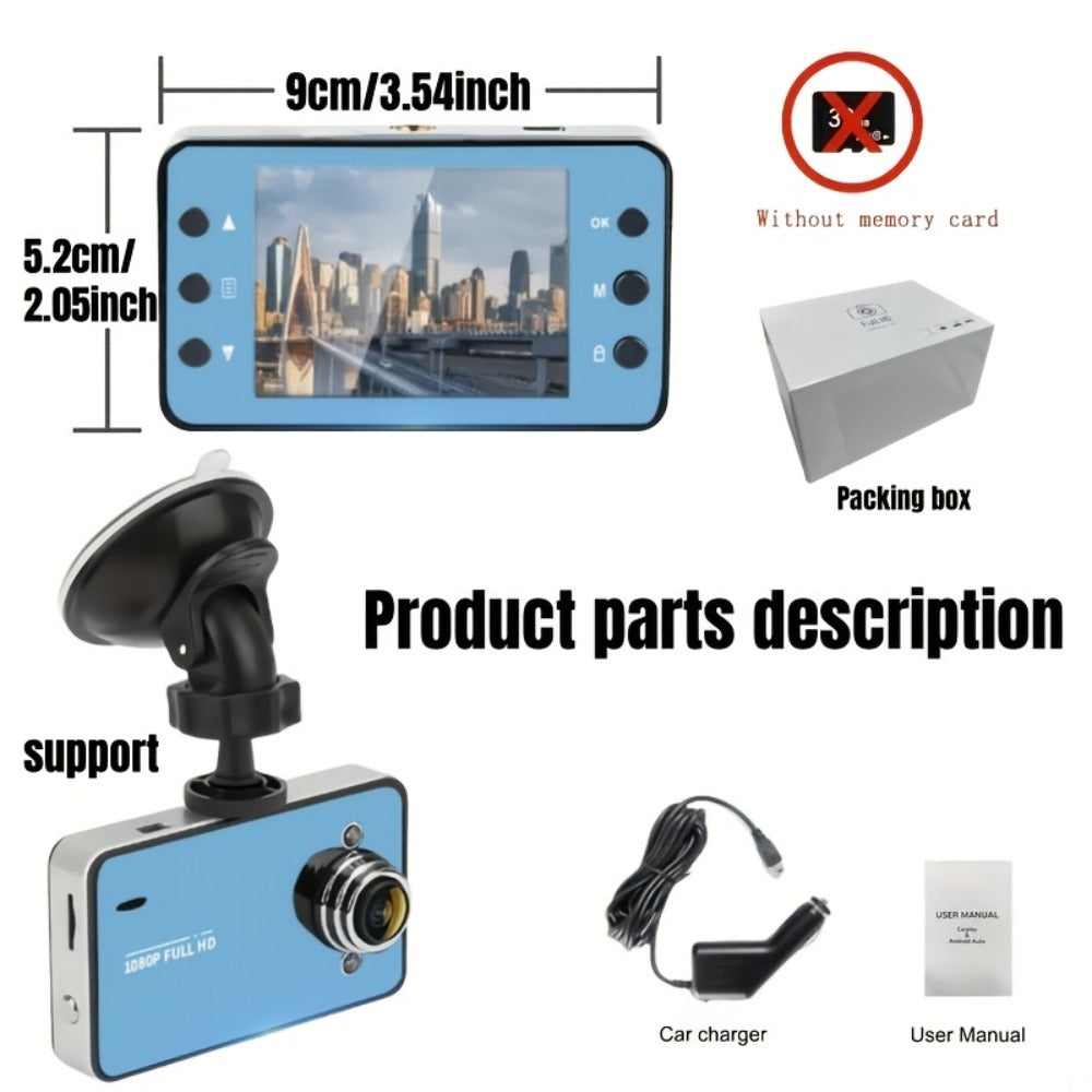 1080P Dash Cam with Night Vision & Loop Recording – 2.2" Car DVR Camera, Suction Cup Mount, Single Lens, No SD Card Required