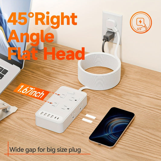 One-Touch Switch Desk Charging Station 14-in-1, 8 Widely Distributed AC Outlets & 6 USB Ports (4 USB-A + 2 USB-C)