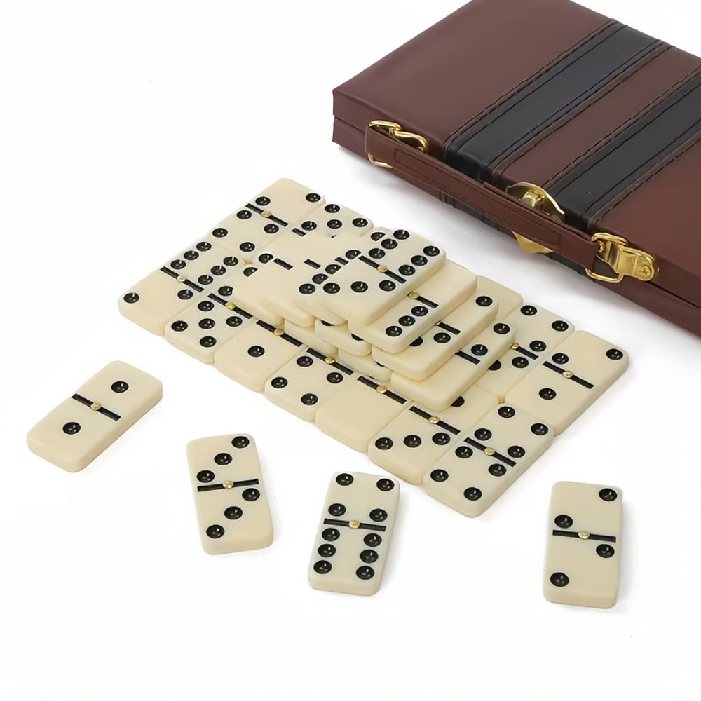 Double 6 Domino Set with Storage Case & Metal Spinner – 28 Tiles Classic Black Domino Game for Adults Kids Family | Premium Packaging 1 or 2