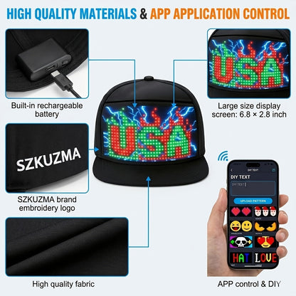 Programmable LED Hat with APP Control – Custom Text, Animation & Graffiti Display, USB Rechargeable, Adjustable Fit for Men & Women