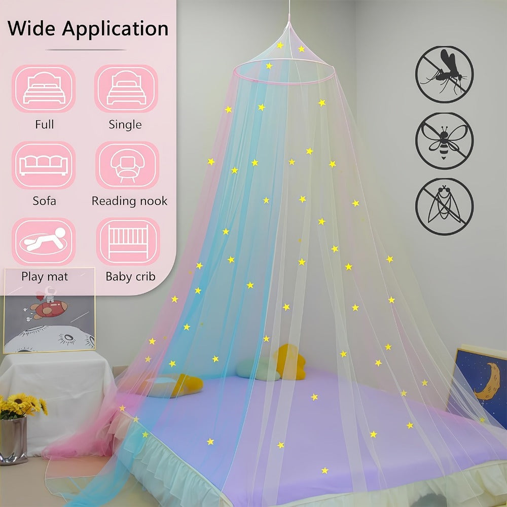 Bed Canopy for Girls Princess Rainbow Glow in the Dark Stars Colorful Canopy Curtain Fits for Entryways, Bedrooms and Living Spaces