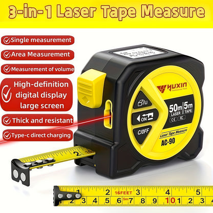 Laser Tape Measure 3-in-1 Digital Distance Meter 50M 165ft High Precision Infrared for Entryways, Bedrooms and Living Spaces