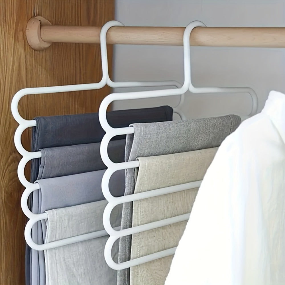 5-Layer Pants Rack Multi-Tier Anti-Slip Space Saving Hanger | 5 Pack Vertical Closet Organizer for Pants Scarves Clothing | Durable Plastic