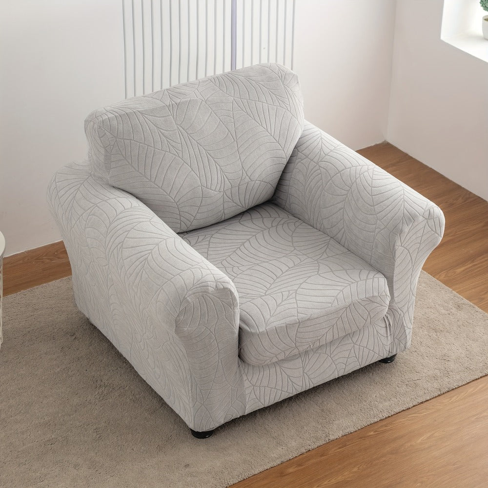 Armchair Slipcover 2pcs Set Jacquard Leaf Texture Stretch Chair Cover with Seat Cushion Cover for Entryways, Bedrooms and Living Spaces
