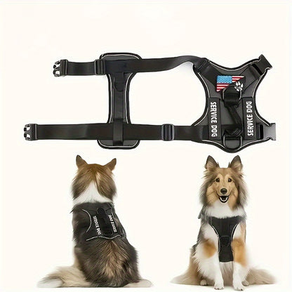 Service Dog Harness with 5 Patches – Reflective Adjustable Oxford Vest with Inner Mesh Layer, Service Dog ID System