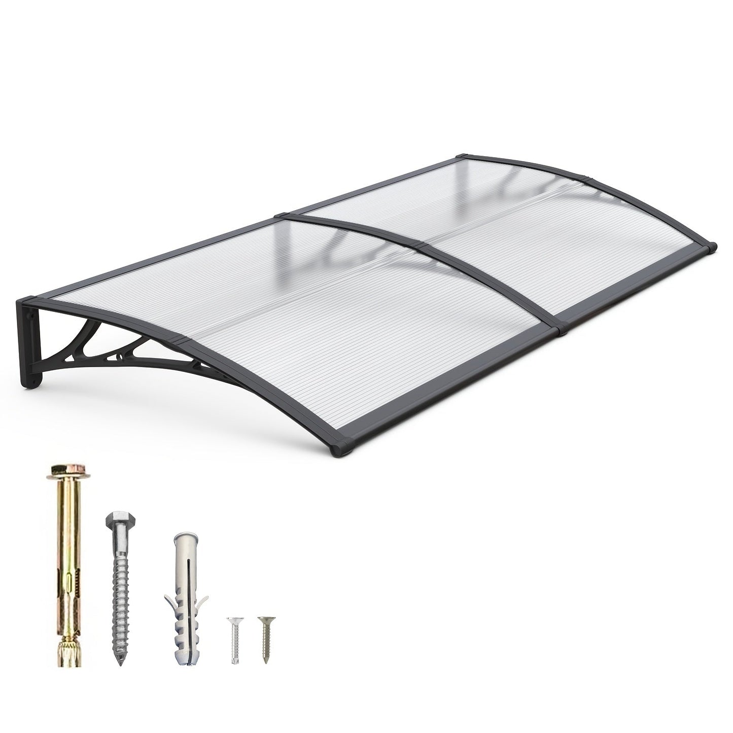 Window Awning Door Canopy Polycarbonate Overhang, UPF 50+ UV & Rain Protection, Leak-Proof Hollow Sheet