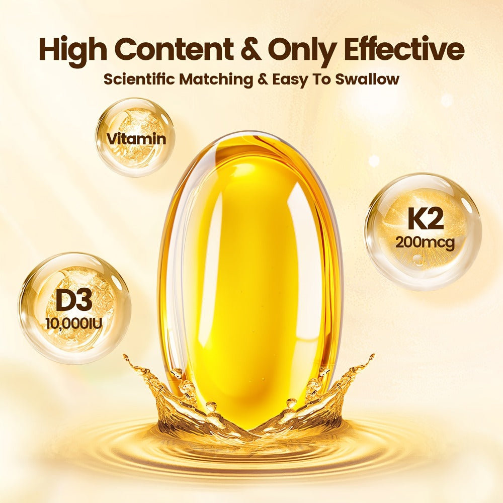 Vitamin D3 K2 Softgels with Coconut Oil, 2-in-1 Premium Bone, Heart & Immune Support Formula for Women & Men