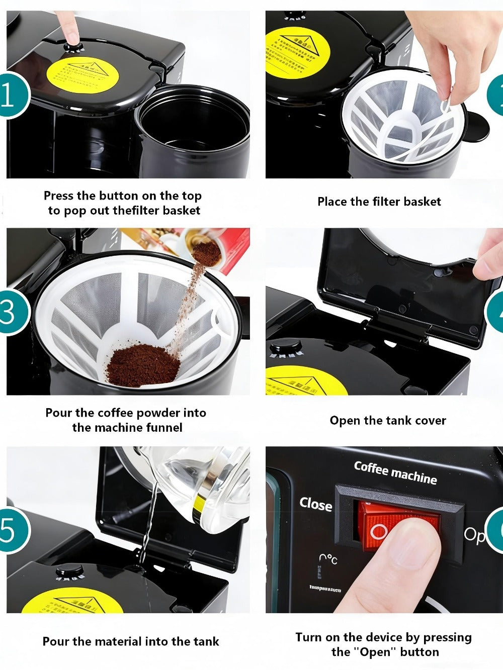 3-in-1 Breakfast Maker Station, Fry Eggs, Toast Bread & Brew Coffee All at Once, Non-Stick Coating
